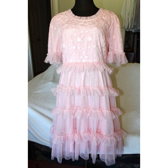 JessaKae Harper Pink Ruffled Midi Dress XL Tulle tiered Ballerina Cocktail Party - Picture 5 of 7